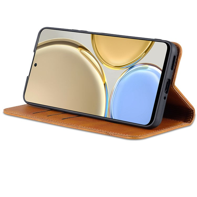 AZNS For Honor X30 / X9 5G / Magic 4 Lite 5G Magnetic Auto-absorbed Textured PU Leather Wallet Stand Protective Phone Case Cover - Brown