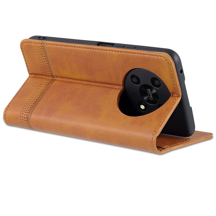 AZNS For Honor X30 / X9 5G / Magic 4 Lite 5G Magnetic Auto-absorbed Textured PU Leather Wallet Stand Protective Phone Case Cover - Brown