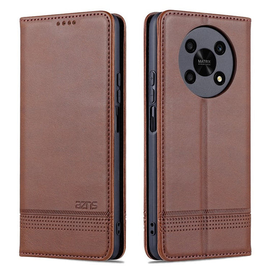 AZNS For Honor X30 / X9 5G / Magic 4 Lite 5G Magnetic Auto-absorbed Textured PU Leather Wallet Stand Protective Phone Case Cover - Coffee