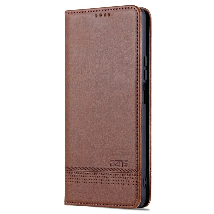 AZNS For Honor X30 / X9 5G / Magic 4 Lite 5G Magnetic Auto-absorbed Textured PU Leather Wallet Stand Protective Phone Case Cover - Coffee