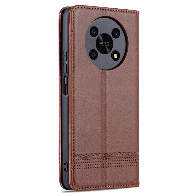 AZNS For Honor X30 / X9 5G / Magic 4 Lite 5G Magnetic Auto-absorbed Textured PU Leather Wallet Stand Protective Phone Case Cover - Coffee