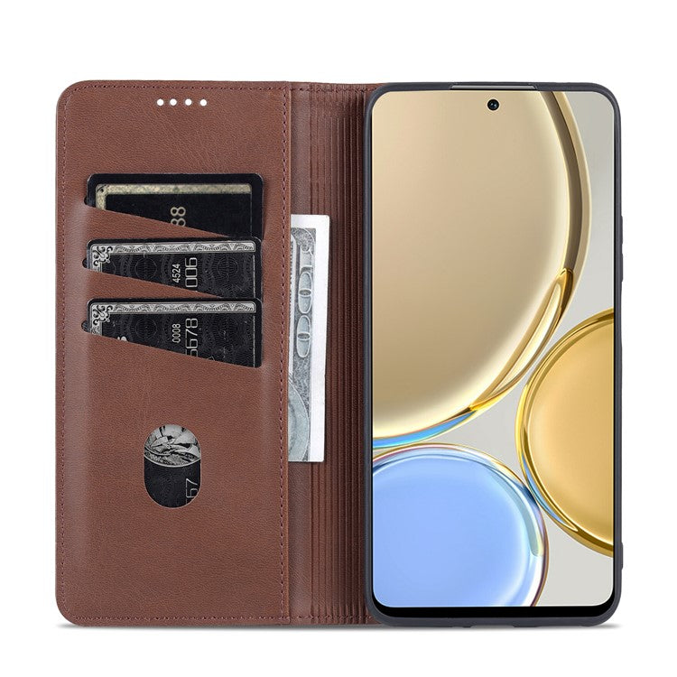 AZNS For Honor X30 / X9 5G / Magic 4 Lite 5G Magnetic Auto-absorbed Textured PU Leather Wallet Stand Protective Phone Case Cover - Coffee