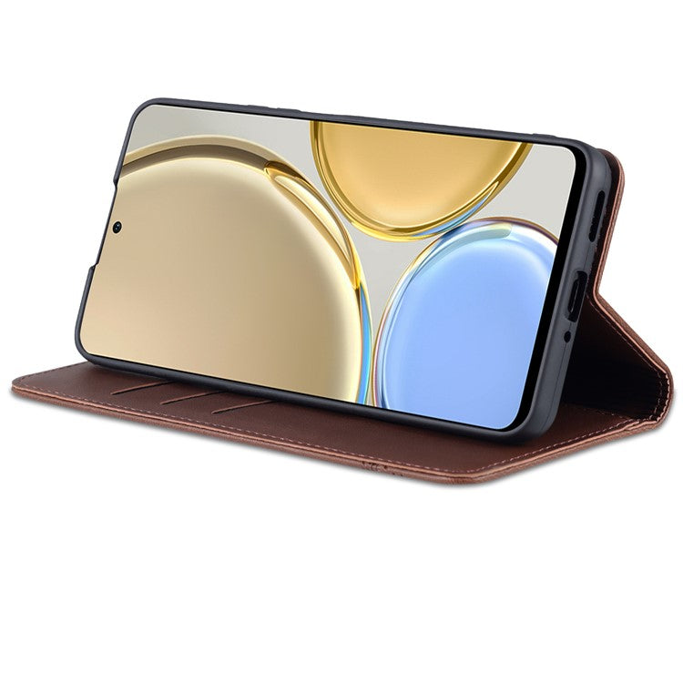 AZNS For Honor X30 / X9 5G / Magic 4 Lite 5G Magnetic Auto-absorbed Textured PU Leather Wallet Stand Protective Phone Case Cover - Coffee