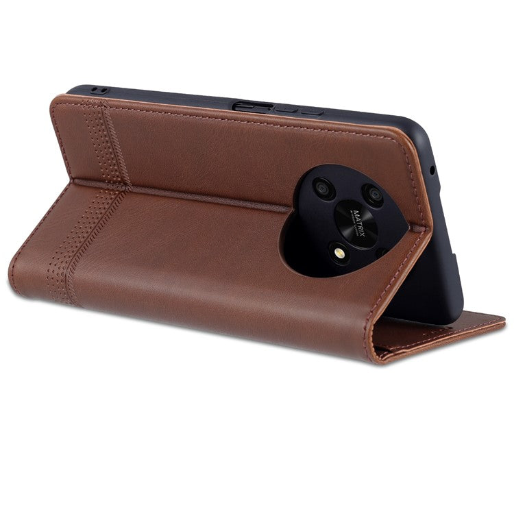 AZNS For Honor X30 / X9 5G / Magic 4 Lite 5G Magnetic Auto-absorbed Textured PU Leather Wallet Stand Protective Phone Case Cover - Coffee
