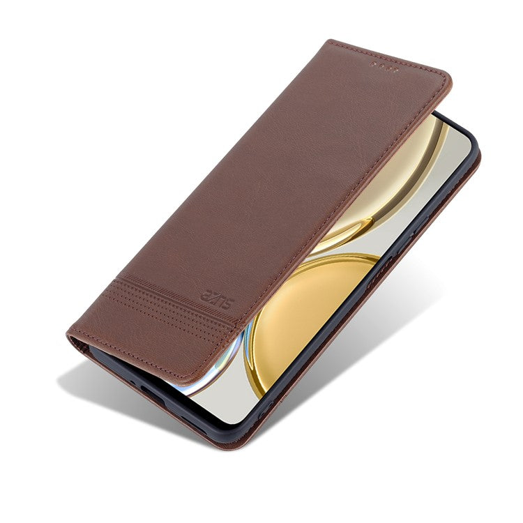 AZNS For Honor X30 / X9 5G / Magic 4 Lite 5G Magnetic Auto-absorbed Textured PU Leather Wallet Stand Protective Phone Case Cover - Coffee