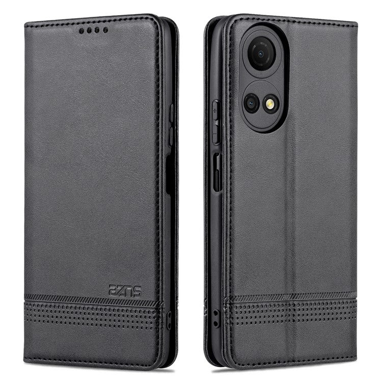 AZNS For Honor Play 30 Plus Textured Leather Phone Case Magnetic Auto-absorbed Cover with Wallet Stand - Black