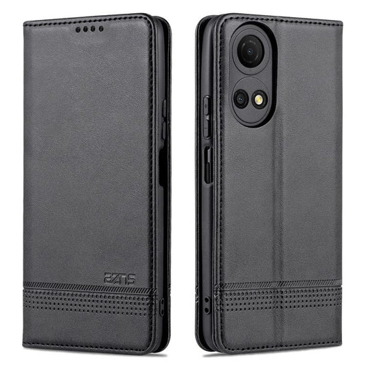 AZNS For Honor Play 30 Plus Textured Leather Phone Case Magnetic Auto-absorbed Cover with Wallet Stand - Black