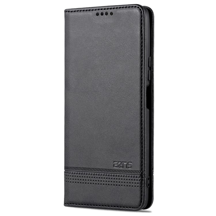 AZNS For Honor Play 30 Plus Textured Leather Phone Case Magnetic Auto-absorbed Cover with Wallet Stand - Black