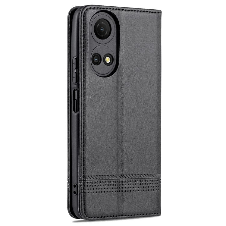 AZNS For Honor Play 30 Plus Textured Leather Phone Case Magnetic Auto-absorbed Cover with Wallet Stand - Black