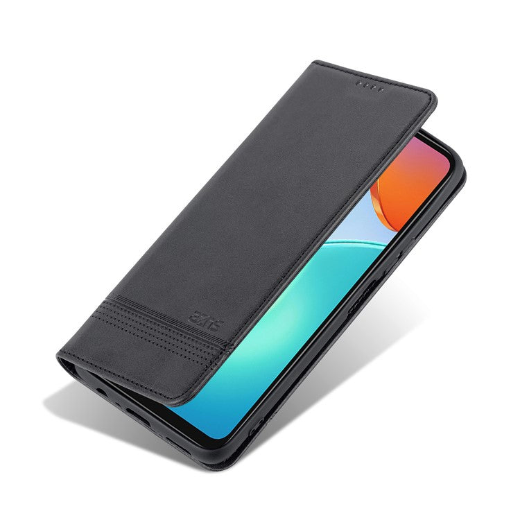 AZNS For Honor Play 30 Plus Textured Leather Phone Case Magnetic Auto-absorbed Cover with Wallet Stand - Black