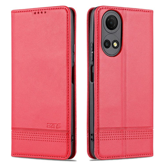 AZNS For Honor Play 30 Plus Textured Leather Phone Case Magnetic Auto-absorbed Cover with Wallet Stand - Red