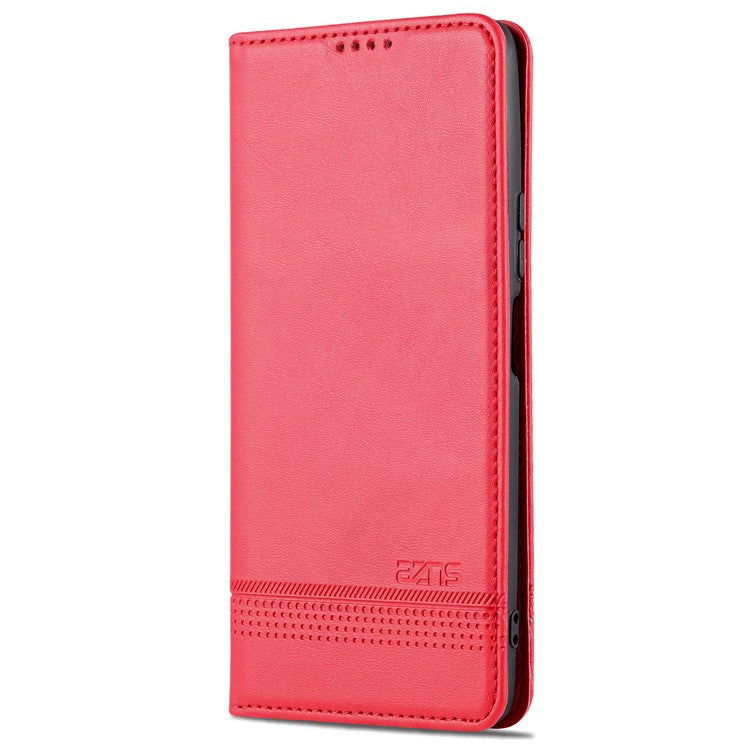 AZNS For Honor Play 30 Plus Textured Leather Phone Case Magnetic Auto-absorbed Cover with Wallet Stand - Red