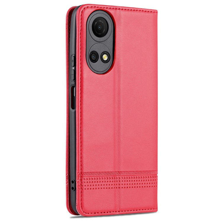 AZNS For Honor Play 30 Plus Textured Leather Phone Case Magnetic Auto-absorbed Cover with Wallet Stand - Red