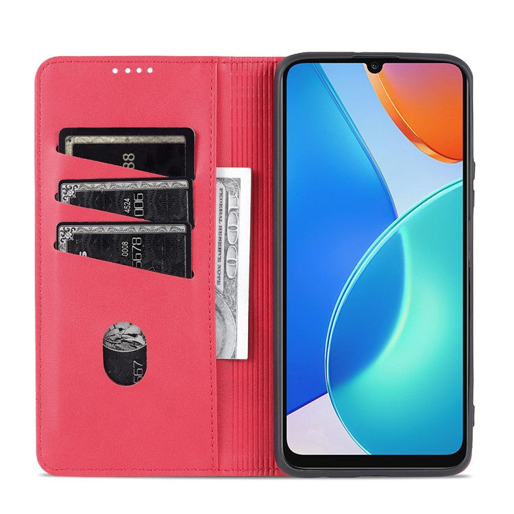 AZNS For Honor Play 30 Plus Textured Leather Phone Case Magnetic Auto-absorbed Cover with Wallet Stand - Red