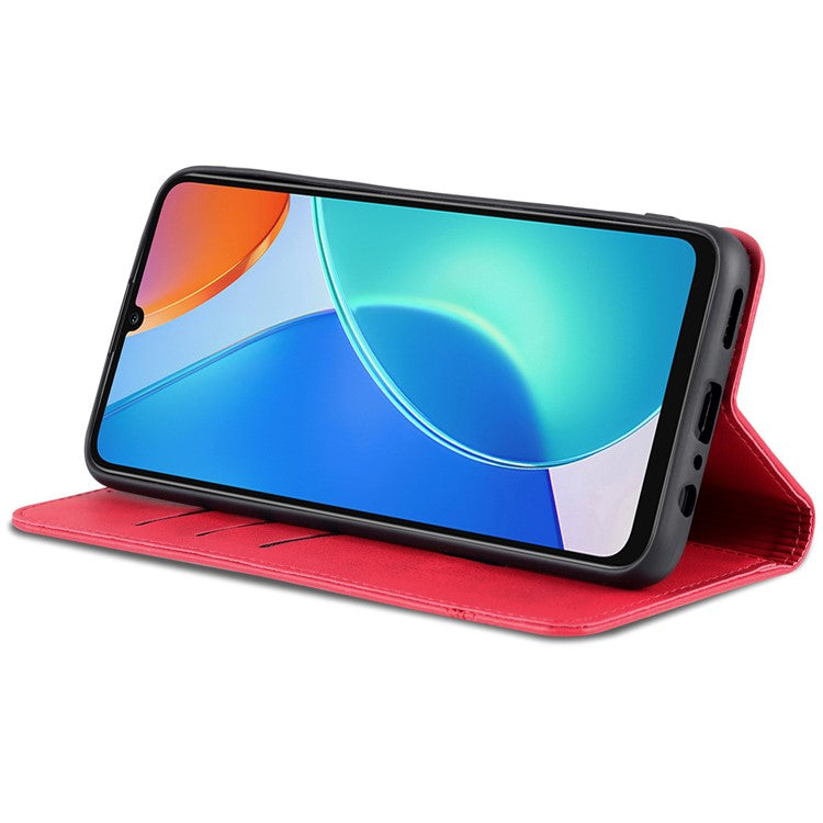 AZNS For Honor Play 30 Plus Textured Leather Phone Case Magnetic Auto-absorbed Cover with Wallet Stand - Red