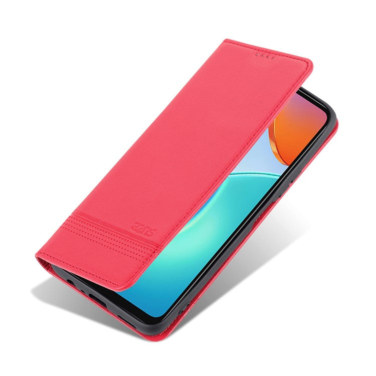 AZNS For Honor Play 30 Plus Textured Leather Phone Case Magnetic Auto-absorbed Cover with Wallet Stand - Red