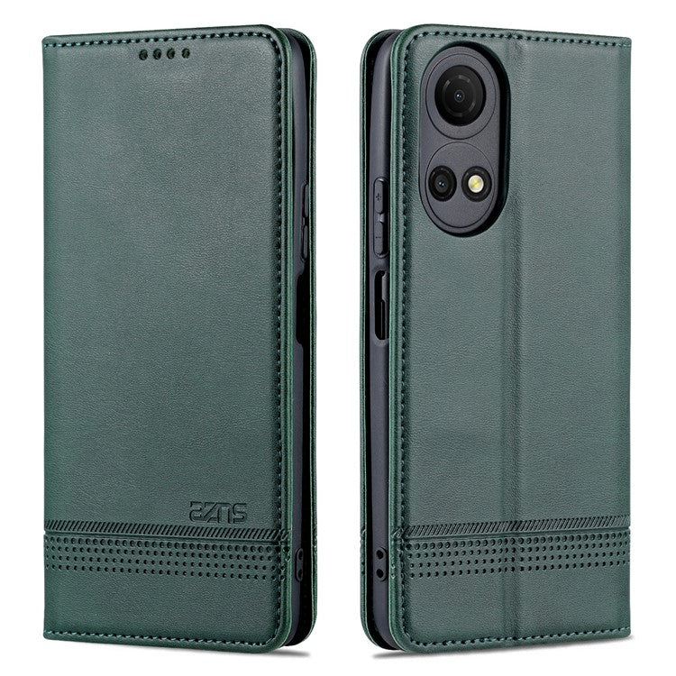 AZNS For Honor Play 30 Plus Textured Leather Phone Case Magnetic Auto-absorbed Cover with Wallet Stand - Green