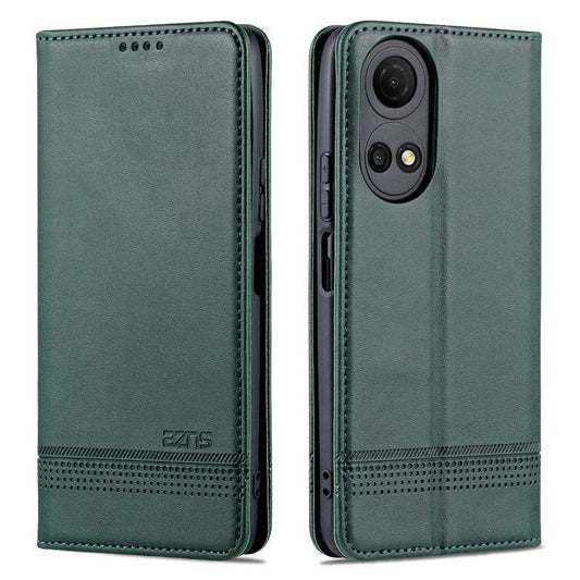 AZNS For Honor Play 30 Plus Textured Leather Phone Case Magnetic Auto-absorbed Cover with Wallet Stand - Green
