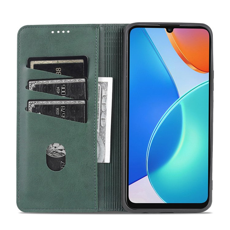 AZNS For Honor Play 30 Plus Textured Leather Phone Case Magnetic Auto-absorbed Cover with Wallet Stand - Green