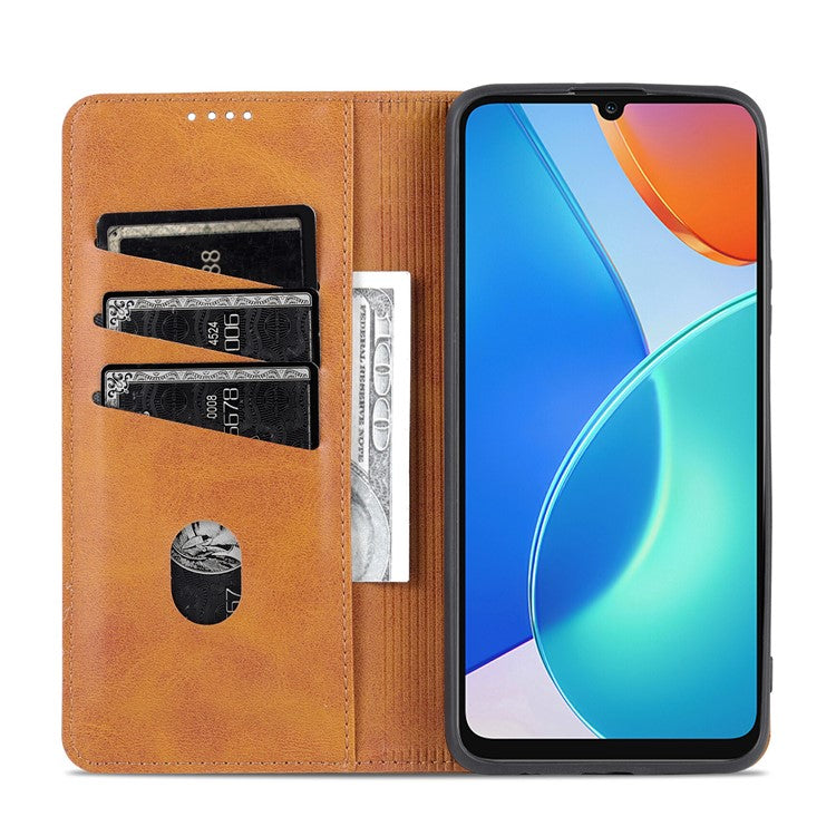 AZNS For Honor Play 30 Plus Textured Leather Phone Case Magnetic Auto-absorbed Cover with Wallet Stand - Brown