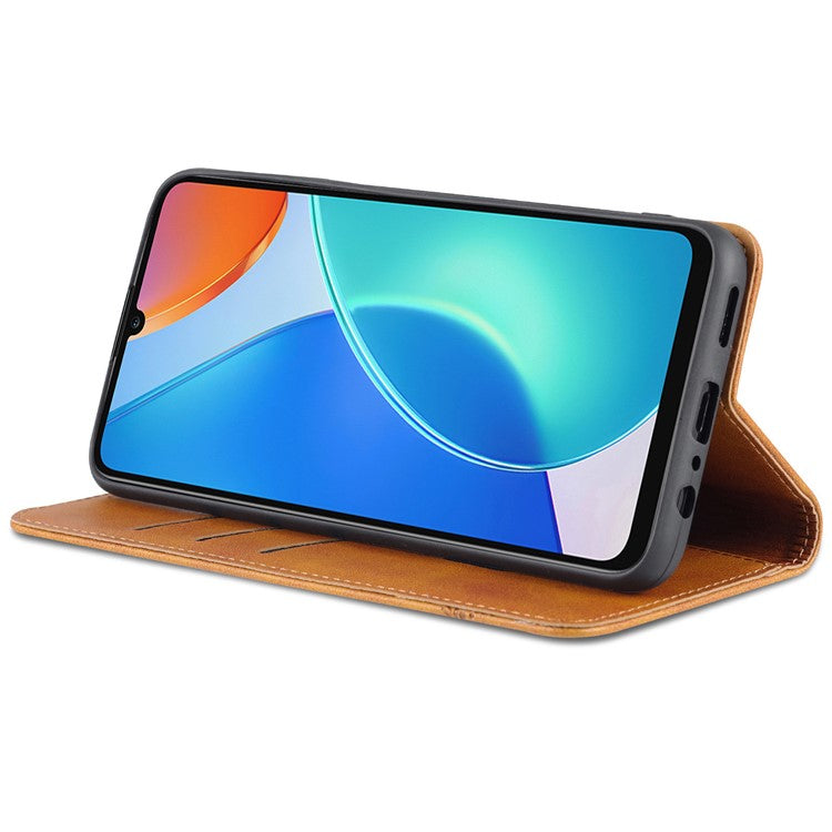 AZNS For Honor Play 30 Plus Textured Leather Phone Case Magnetic Auto-absorbed Cover with Wallet Stand - Brown