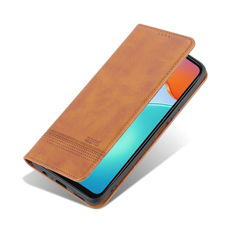 AZNS For Honor Play 30 Plus Textured Leather Phone Case Magnetic Auto-absorbed Cover with Wallet Stand - Brown