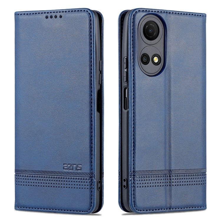 AZNS For Honor Play 30 Plus Textured Leather Phone Case Magnetic Auto-absorbed Cover with Wallet Stand - Blue