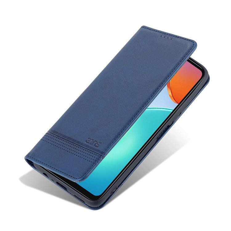 AZNS For Honor Play 30 Plus Textured Leather Phone Case Magnetic Auto-absorbed Cover with Wallet Stand - Blue