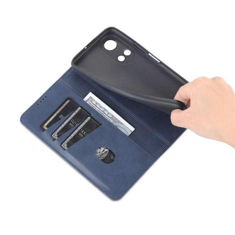 AZNS For Honor Play 30 Plus Textured Leather Phone Case Magnetic Auto-absorbed Cover with Wallet Stand - Blue