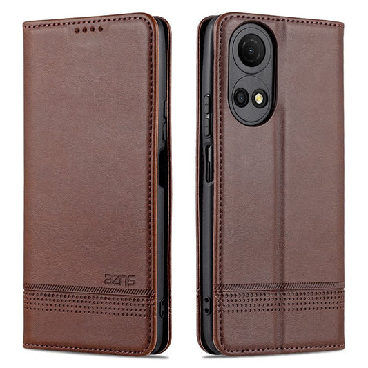 AZNS For Honor Play 30 Plus Textured Leather Phone Case Magnetic Auto-absorbed Cover with Wallet Stand - Coffee