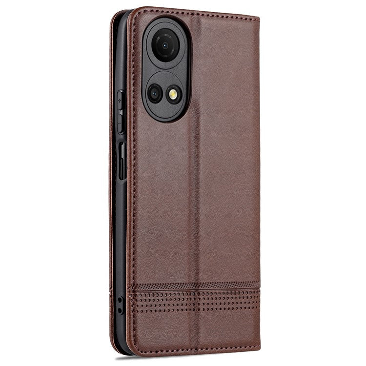 AZNS For Honor Play 30 Plus Textured Leather Phone Case Magnetic Auto-absorbed Cover with Wallet Stand - Coffee