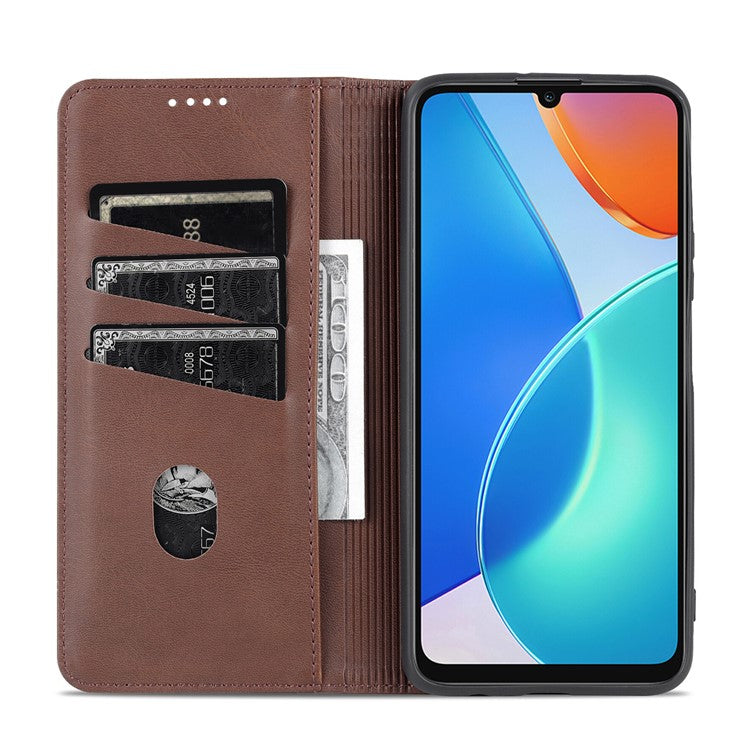 AZNS For Honor Play 30 Plus Textured Leather Phone Case Magnetic Auto-absorbed Cover with Wallet Stand - Coffee