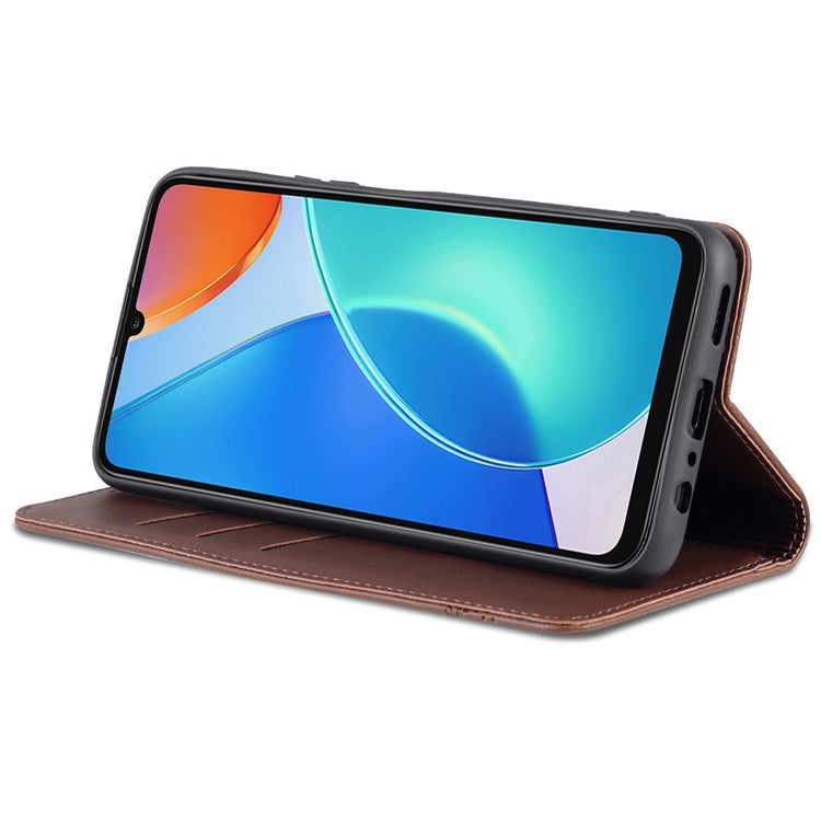 AZNS For Honor Play 30 Plus Textured Leather Phone Case Magnetic Auto-absorbed Cover with Wallet Stand - Coffee