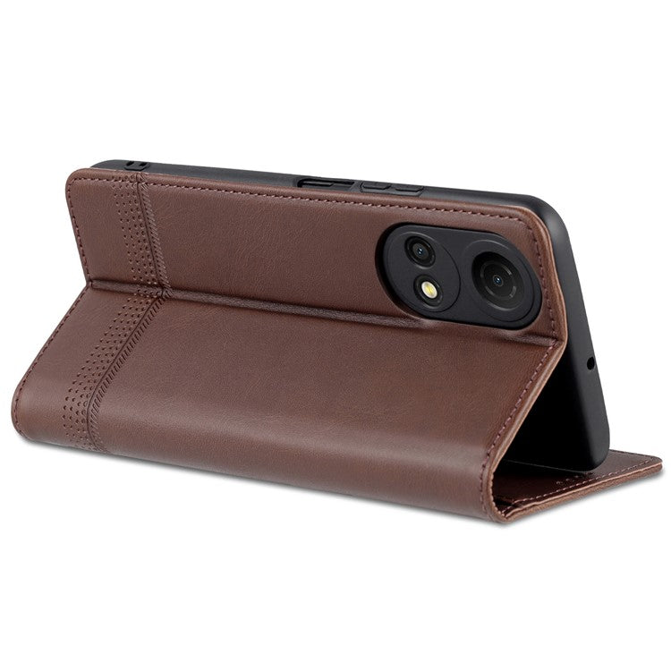 AZNS For Honor Play 30 Plus Textured Leather Phone Case Magnetic Auto-absorbed Cover with Wallet Stand - Coffee