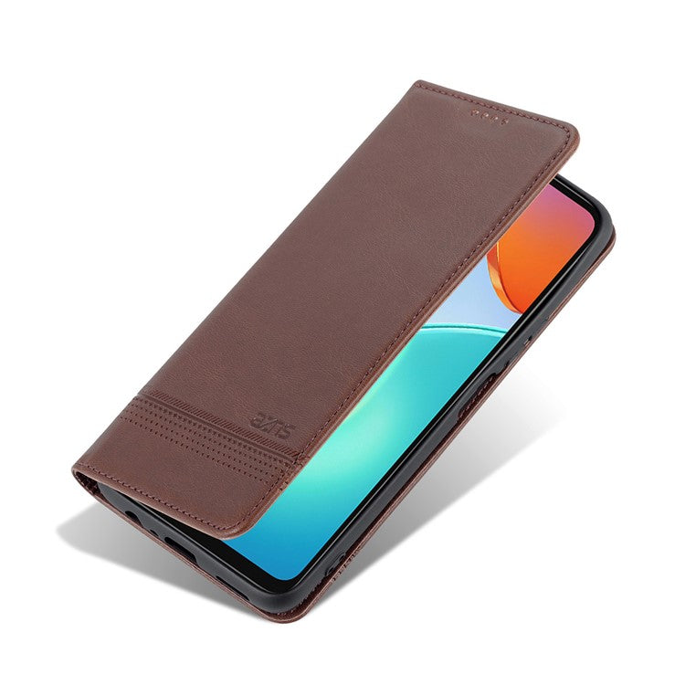 AZNS For Honor Play 30 Plus Textured Leather Phone Case Magnetic Auto-absorbed Cover with Wallet Stand - Coffee