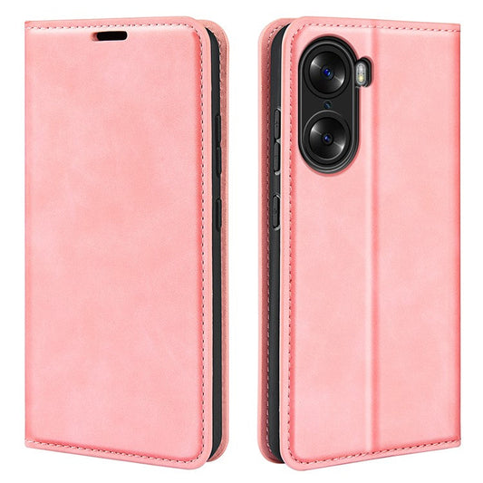 For Honor 60 Skin-touch Feeling PU Leather Flip Wallet Cover Stand Magnetic Adsorption Shockproof Folio Book Case - Pink