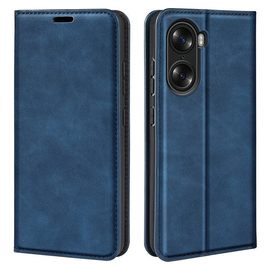 For Honor 60 Skin-touch Feeling PU Leather Flip Wallet Cover Stand Magnetic Adsorption Shockproof Folio Book Case - Blue