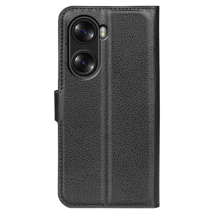 PU Leather Case for Honor 60, Litchi Texture Folding Stand Wallet Flip Cover with Magnetic Clasp - Black