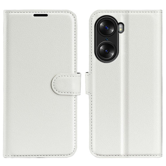 PU Leather Case for Honor 60, Litchi Texture Folding Stand Wallet Flip Cover with Magnetic Clasp - White