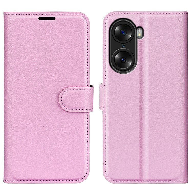 PU Leather Case for Honor 60, Litchi Texture Folding Stand Wallet Flip Cover with Magnetic Clasp - Pink