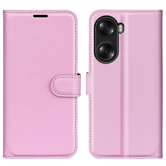 PU Leather Case for Honor 60, Litchi Texture Folding Stand Wallet Flip Cover with Magnetic Clasp - Pink