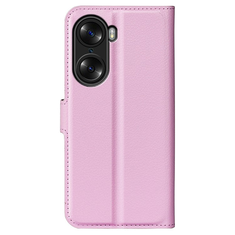 PU Leather Case for Honor 60, Litchi Texture Folding Stand Wallet Flip Cover with Magnetic Clasp - Pink