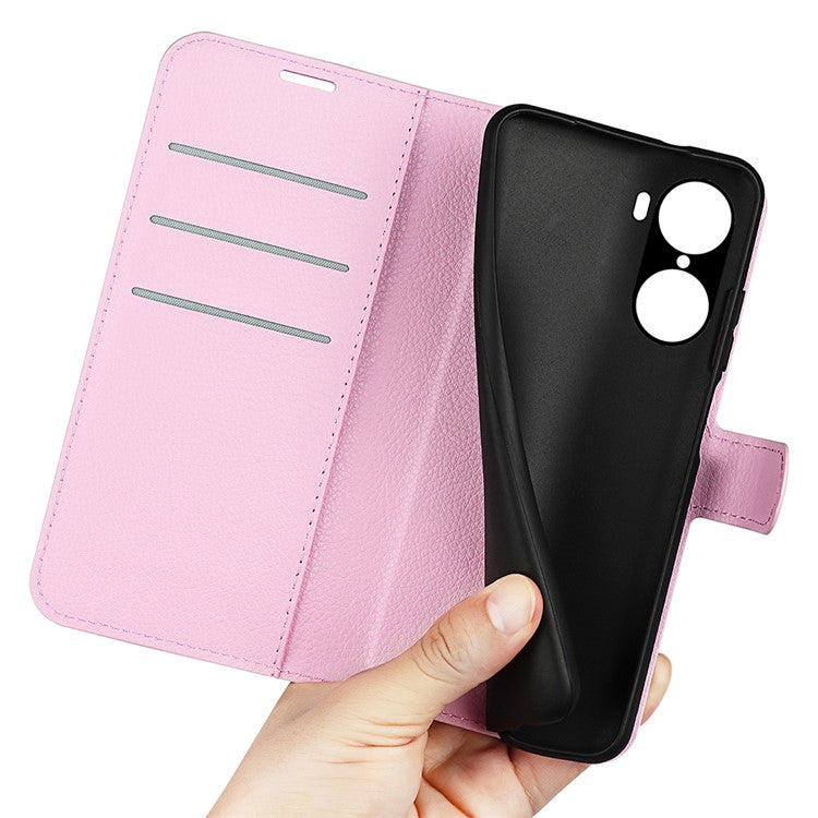 PU Leather Case for Honor 60, Litchi Texture Folding Stand Wallet Flip Cover with Magnetic Clasp - Pink