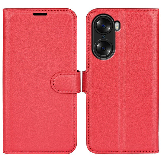PU Leather Case for Honor 60, Litchi Texture Folding Stand Wallet Flip Cover with Magnetic Clasp - Red
