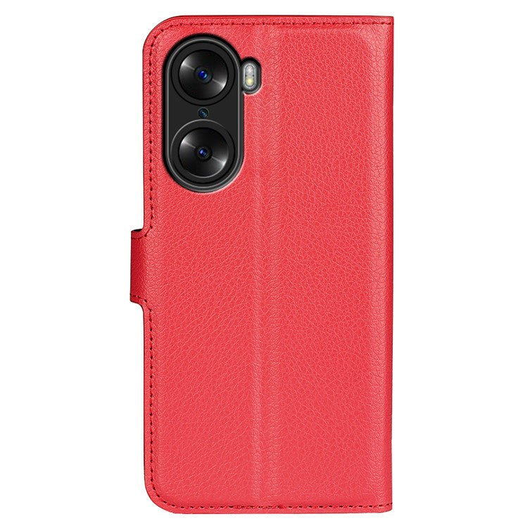 PU Leather Case for Honor 60, Litchi Texture Folding Stand Wallet Flip Cover with Magnetic Clasp - Red