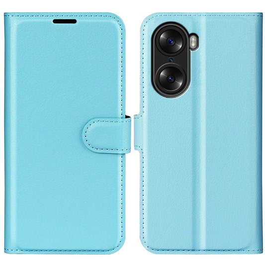 PU Leather Case for Honor 60, Litchi Texture Folding Stand Wallet Flip Cover with Magnetic Clasp - Blue