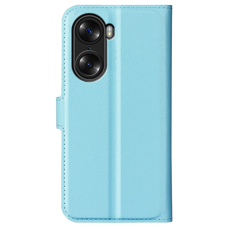 PU Leather Case for Honor 60, Litchi Texture Folding Stand Wallet Flip Cover with Magnetic Clasp - Blue