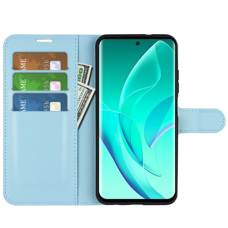 PU Leather Case for Honor 60, Litchi Texture Folding Stand Wallet Flip Cover with Magnetic Clasp - Blue