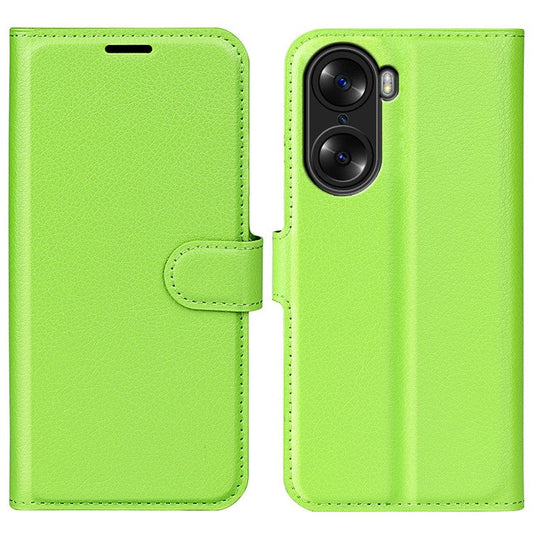 PU Leather Case for Honor 60, Litchi Texture Folding Stand Wallet Flip Cover with Magnetic Clasp - Green