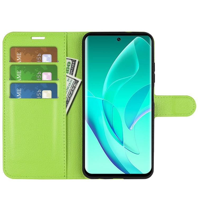 PU Leather Case for Honor 60, Litchi Texture Folding Stand Wallet Flip Cover with Magnetic Clasp - Green
